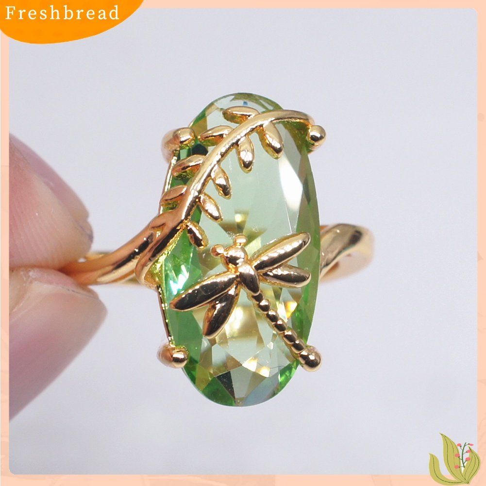 &lt; Freshbread &gt; Chic Wanita Capung Daun Oval Permata Imitasi Memutar Jari Cincin Pernikahan Perhiasan Hadiah