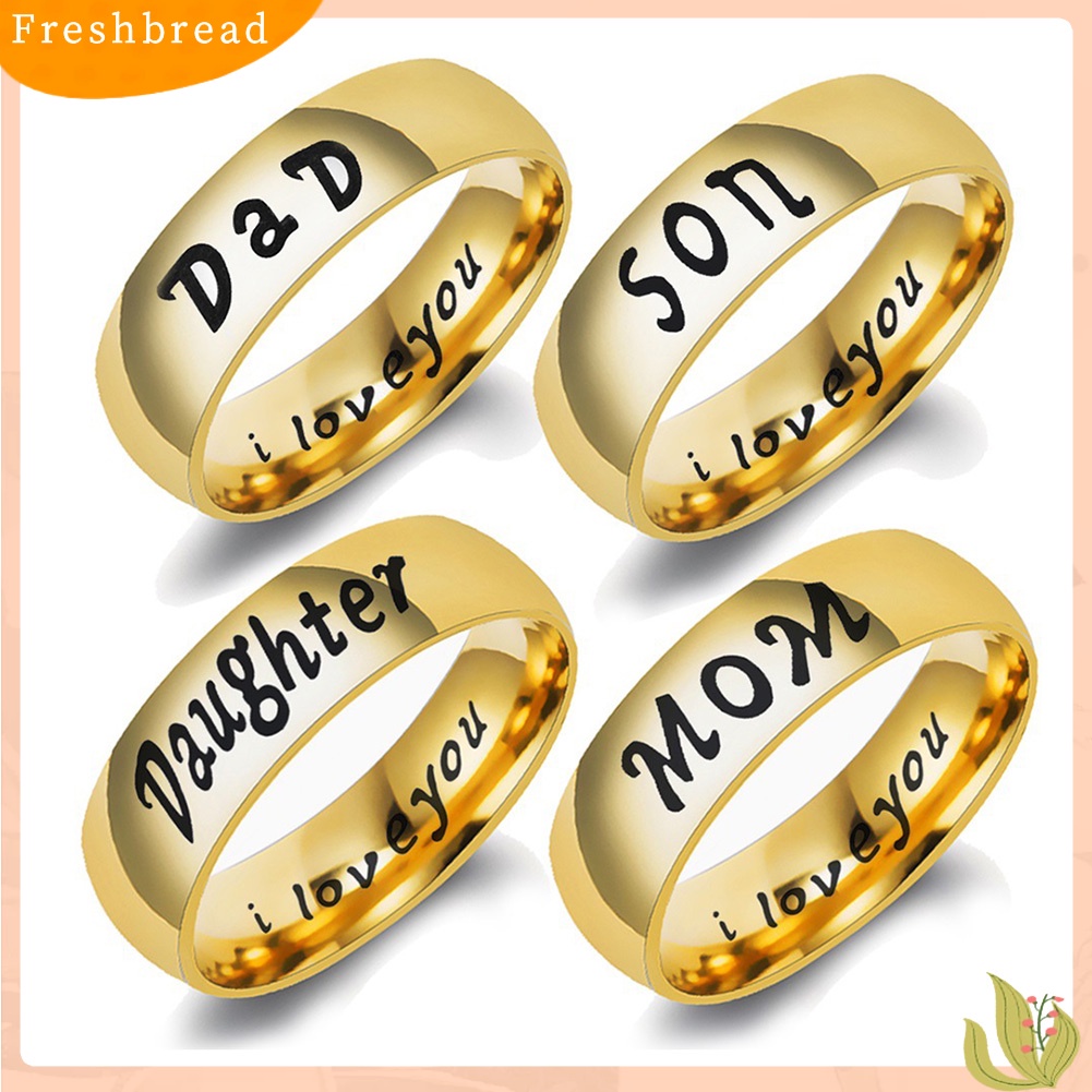 &lt; Freshbread &gt; Fashion Ibu Ayah Anak Perempuan Anak Huruf Band Stainless Steel Anggota Keluarga Cincin