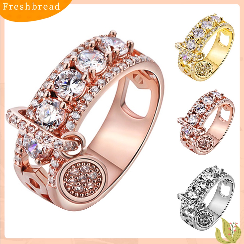 &lt; Freshbread &gt; Kreatif Logam Disc Pesona Berongga Band Kubik Zirkon Berlian Imitasi Cincin Wanita Perhiasan