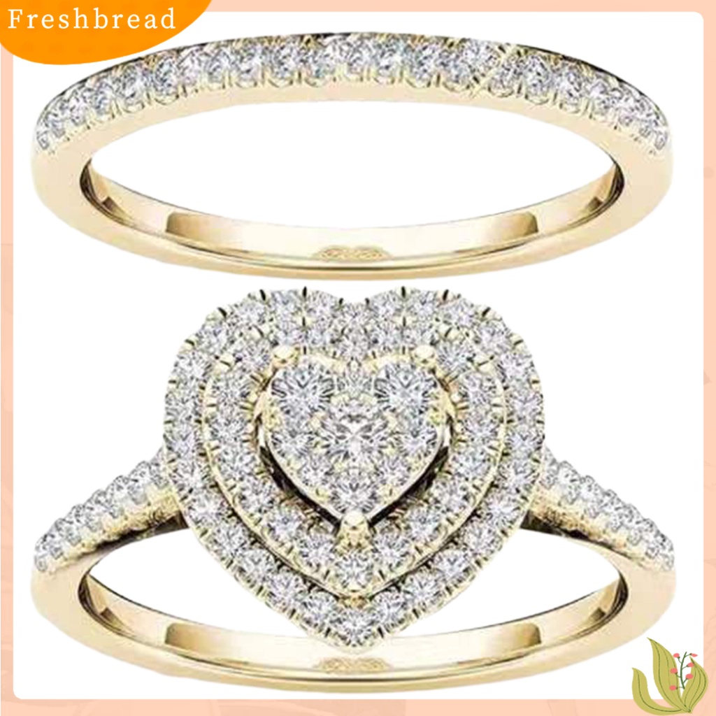 &lt; Freshbread &gt; 2Pcs/Set Cincin Menarik Hias Alloy Halus Bentuk Hati Berlian Imitasi Wanita Bridal Ring Untuk Pernikahan