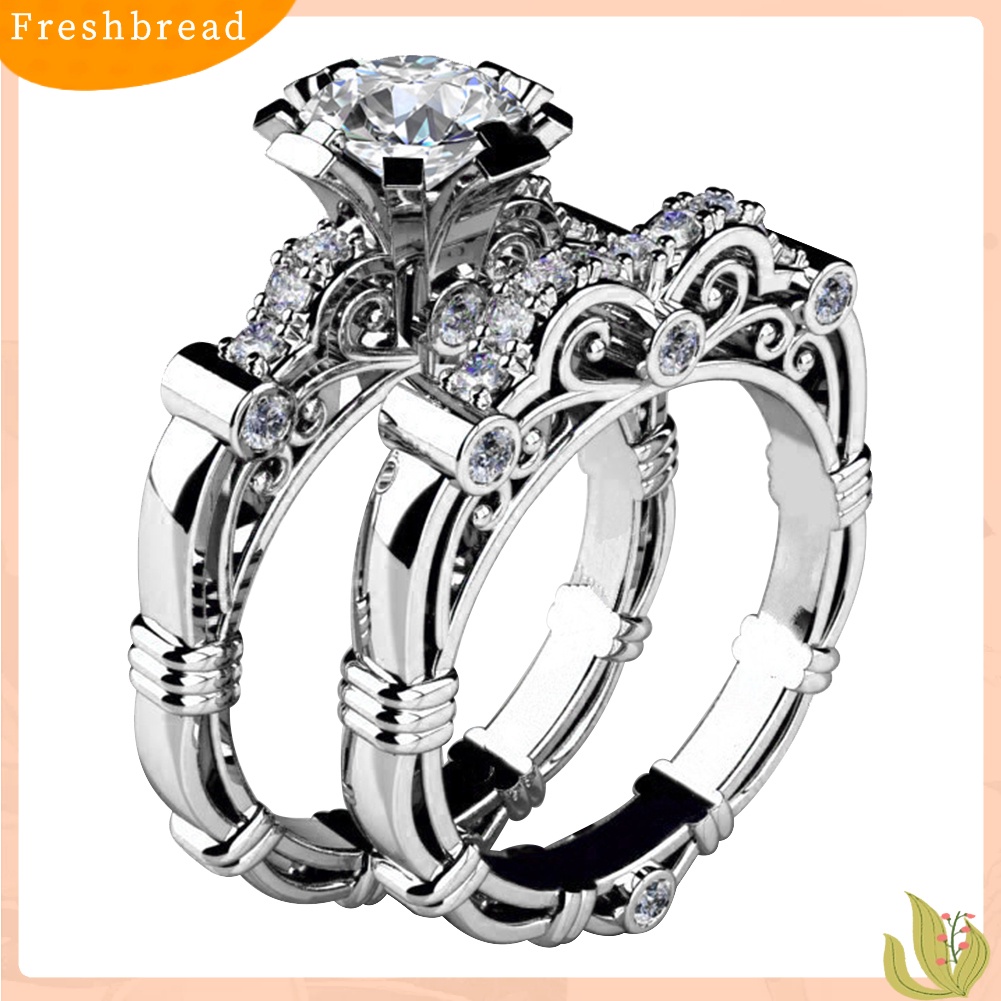 &lt; Freshbread &gt; 2Pcs/Set Pertunangan Pernikahan Retro Wanita Berlian Imitasi Ukir Jari Cincin Perhiasan