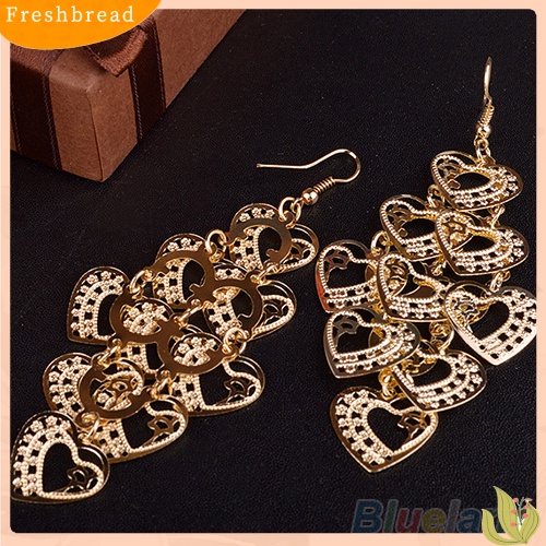 &lt; Freshbread &gt; Fashion Wanita Berongga Multilayer Manis Hati Menjuntai Kait Anting Panjang Perhiasan