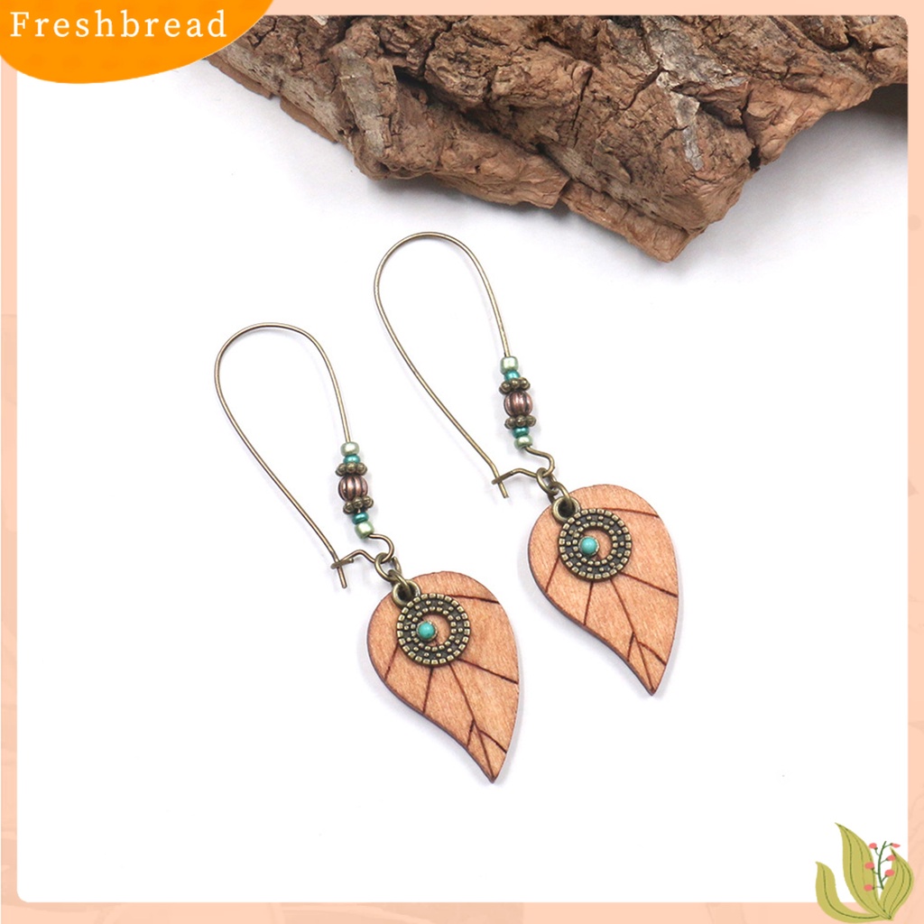 &lt; Freshbread &gt; 1pasang Bentuk Bunga Bohemia Drop Anting Kayu Bentuk Tetesan Air Manik-Manik Kait Anting Perhiasan Hadiah