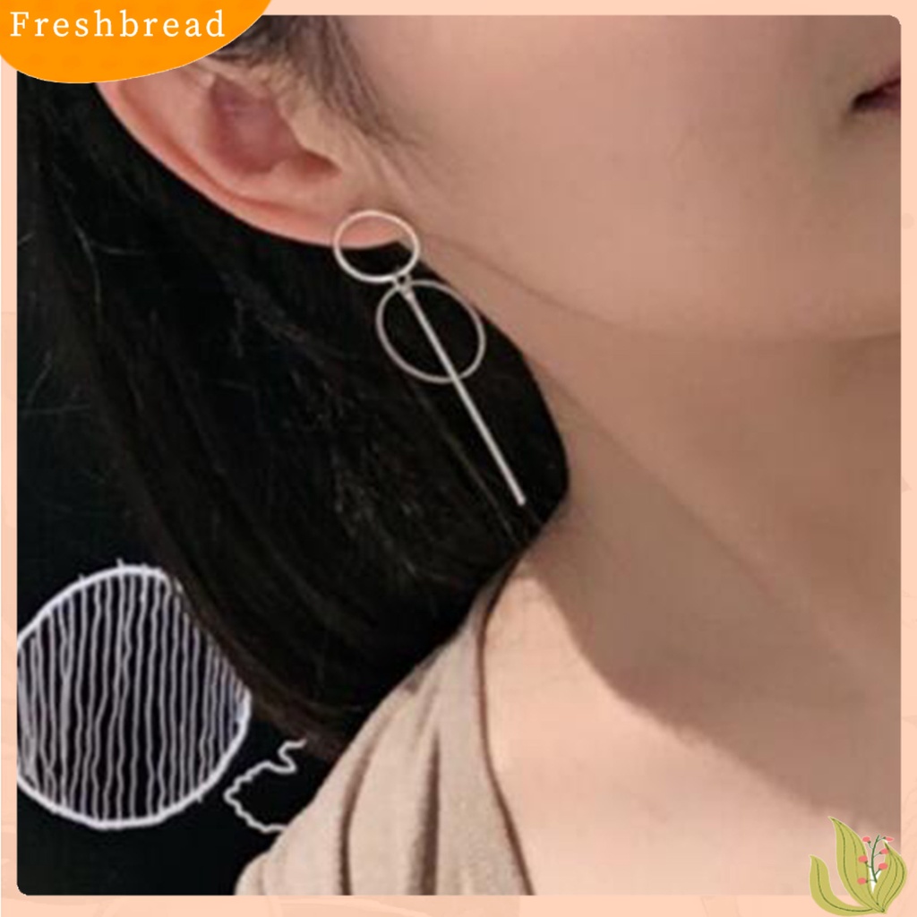 &lt; Freshbread &gt; Wanita Anting Alloy Geometris Lingkaran Ganda Rumbai Panjang Menjuntai Ear Studs Earrings Perhiasan Untuk Pesta