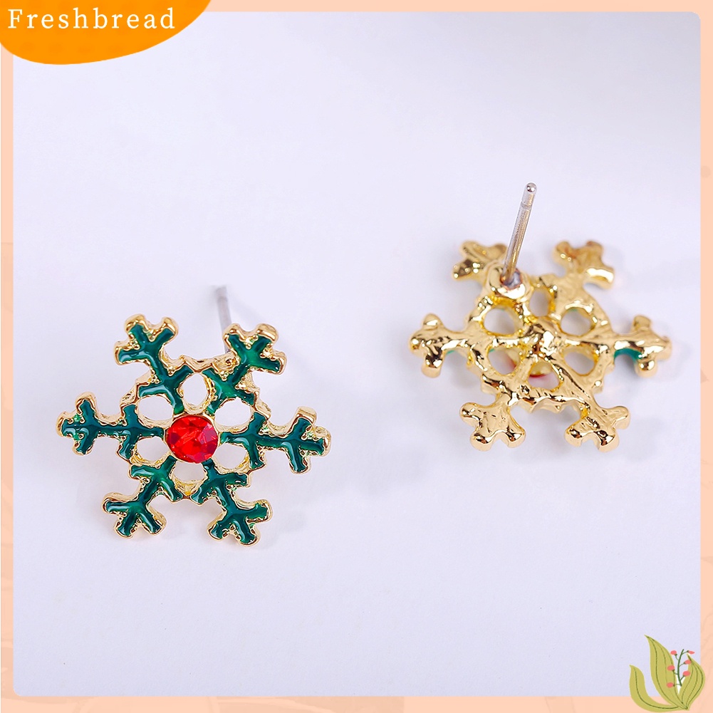 &lt; Freshbread &gt; Wanita Kreatif Natal Snowflake Candy Cane Stud Earrings Perhiasan Pesta Xmas