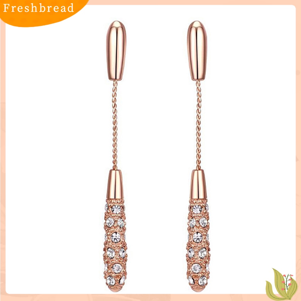 &lt; Freshbread &gt; 1pasang Anting Wanita Panjang Berlian Imitasi Mengkilap Hias Bentuk Kolom Rantai Drop Earrings Hadiah Ulang Tahun