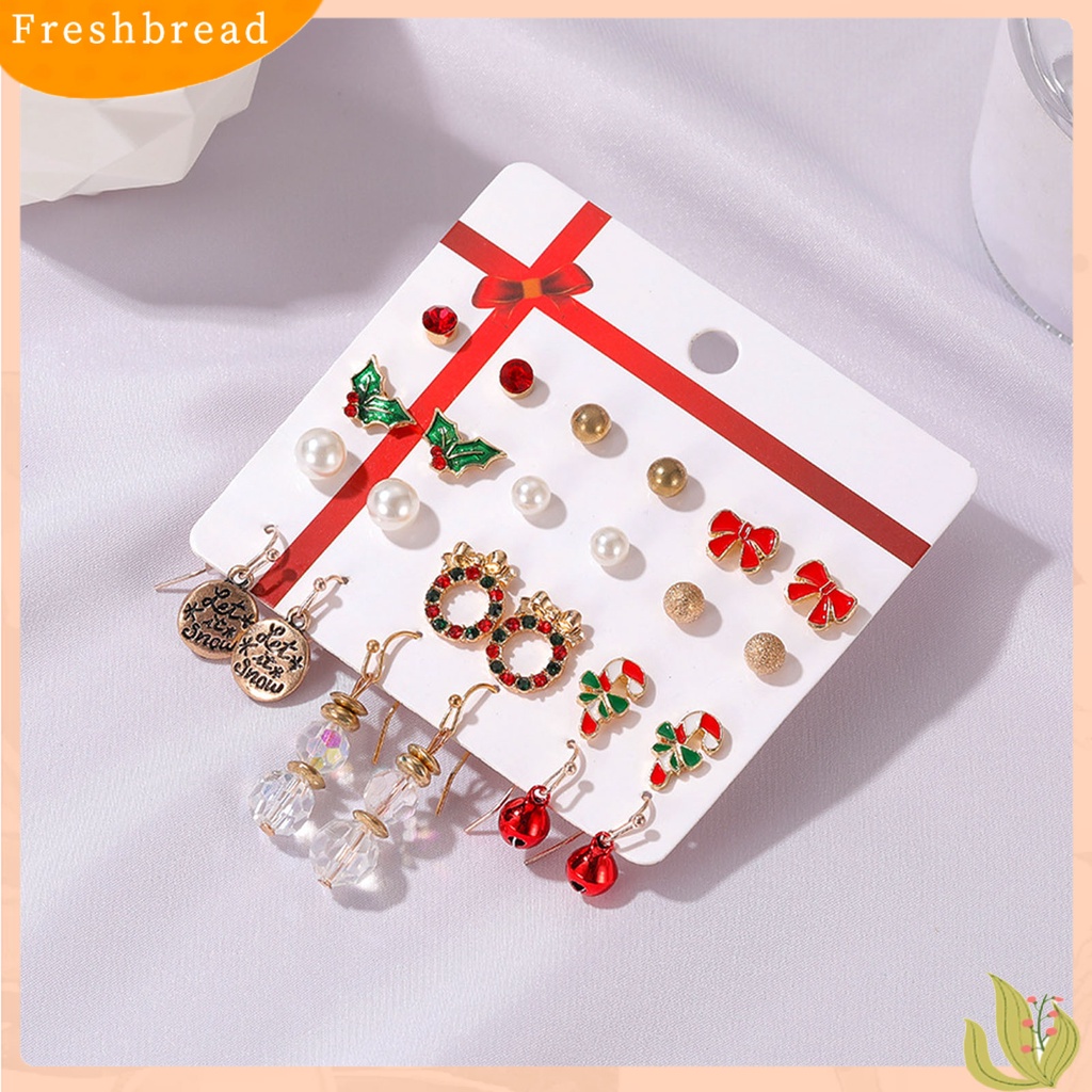 &lt; Freshbread &gt; 12pasang Anting Natal Warna-Warni Indah Bell Elk Stud Earrings Untuk Tahun Baru