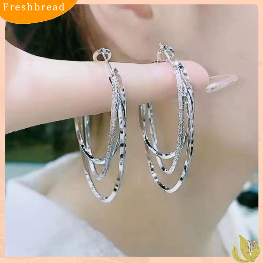 &lt; Freshbread &gt; 1pasang Anting Wanita Multi-layer Berlebihan Mengkilap Tinggi Dipoles Temperamen Telinga Dekorasi Perhiasan Bulat Besar Hoop Earrings Wanita Hadiah