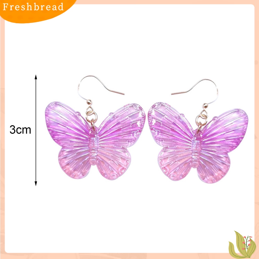 &lt; Freshbread &gt; 1pasang Tindik Warna Gradien Gadis Anting Akrilik Transparan Kupu-Kupu Drop Hook Earrings Perhiasan Aksesoris