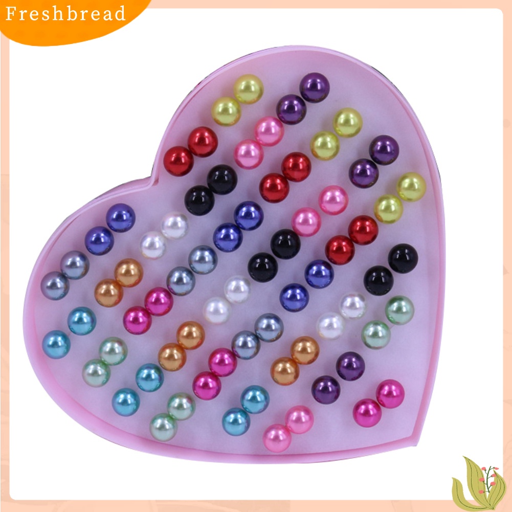 &lt; Freshbread &gt; Perhiasan Telinga Fashion 36pasang Stainless Steel Warna-Warni Lucu Faux Pearls Stud Earrings