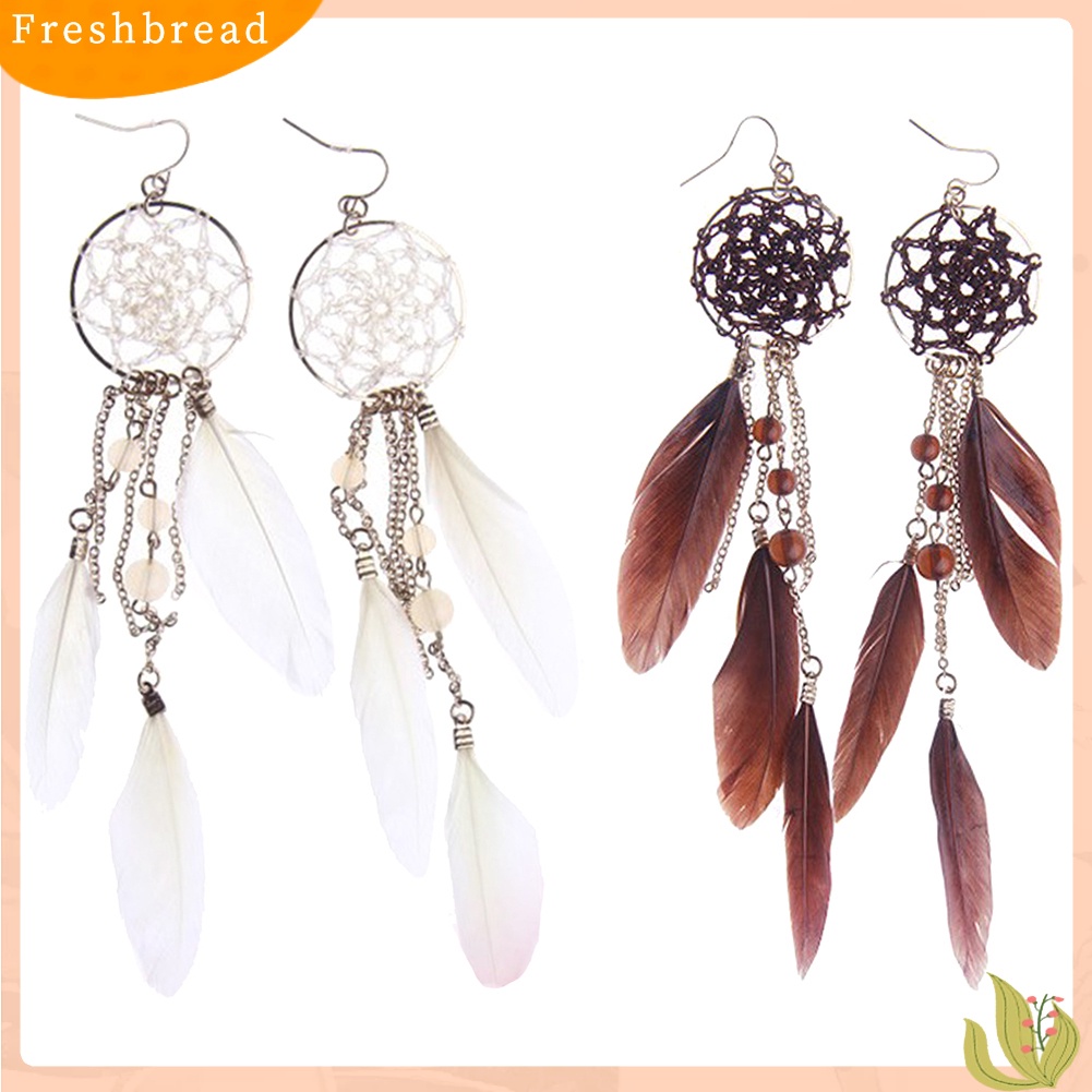 &lt; Freshbread &gt; Dreamcatcher Tassel Beads Drop Menjuntai Statement Wanita Kait Anting Perhiasan