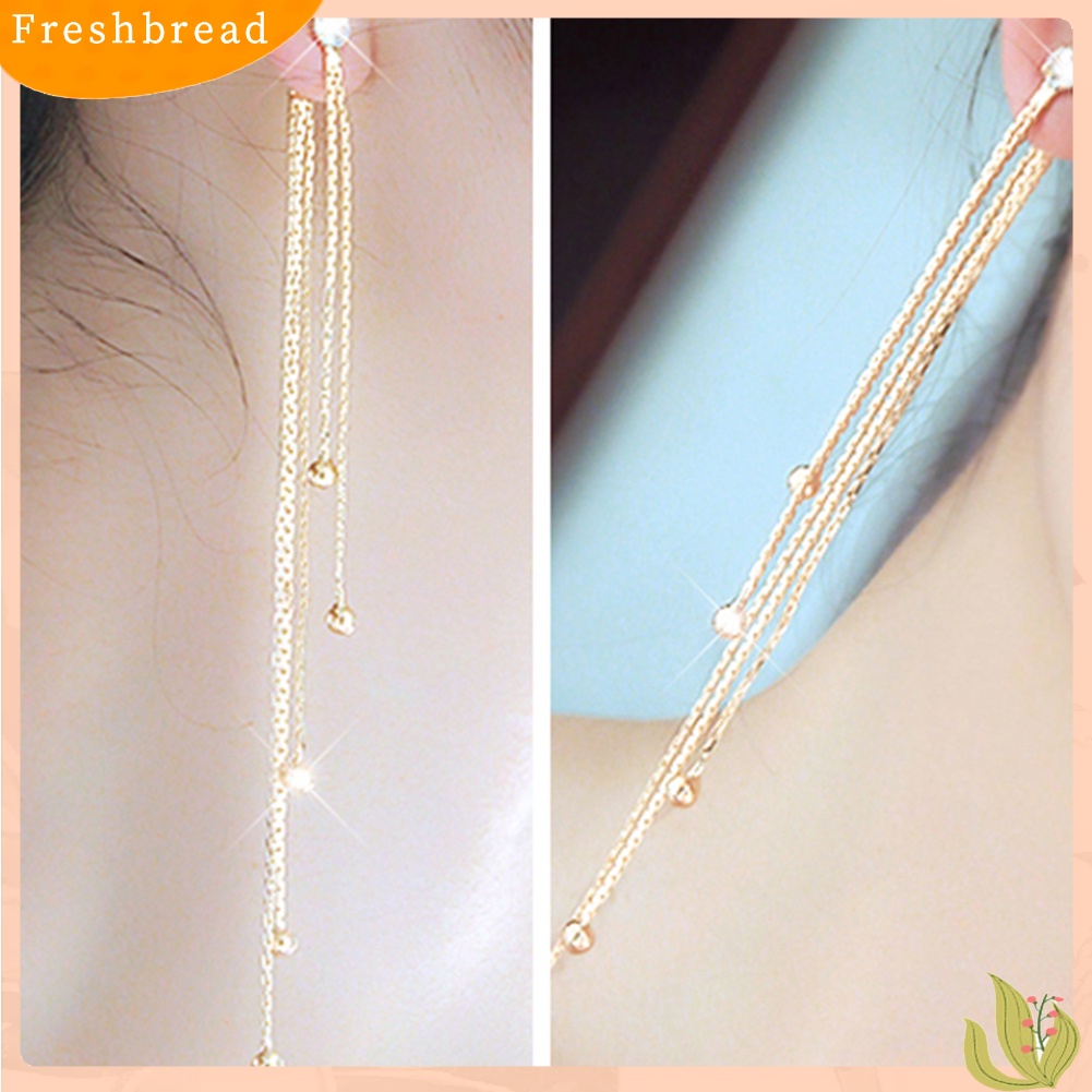 &lt; Freshbread &gt; Wanita Berlian Imitasi Alloy Jumbai Panjang Drop Menjuntai Cocktail Pesta Linear Earrings