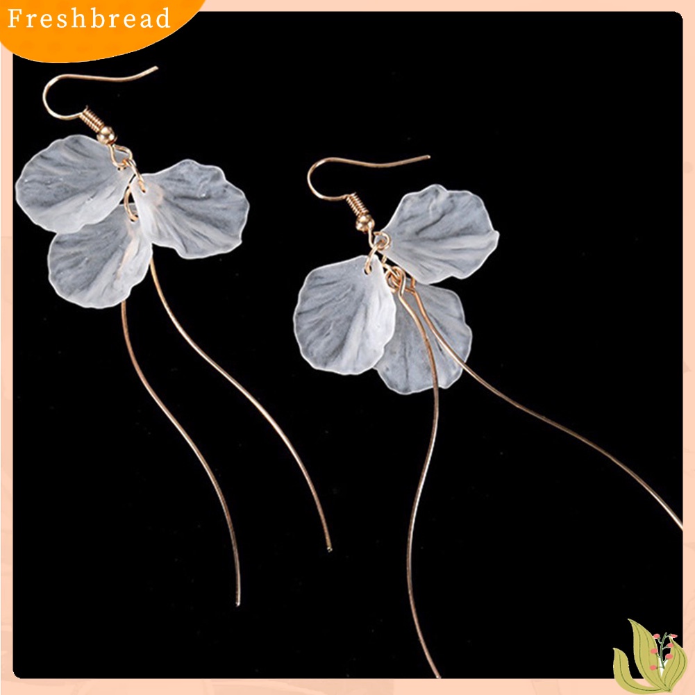 &lt; Freshbread &gt; Anting Kait Fashion Anting Desain Menjuntai Panjang Bentuk Kelopak Elegan Untuk Wanita