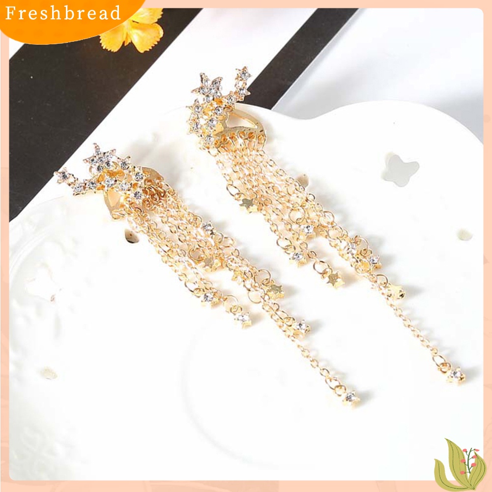 &lt; Freshbread &gt; Fashion Bintang Rumbai Menjuntai Telinga Jaket Wanita Perhiasan Cocktail Banquet Earrings