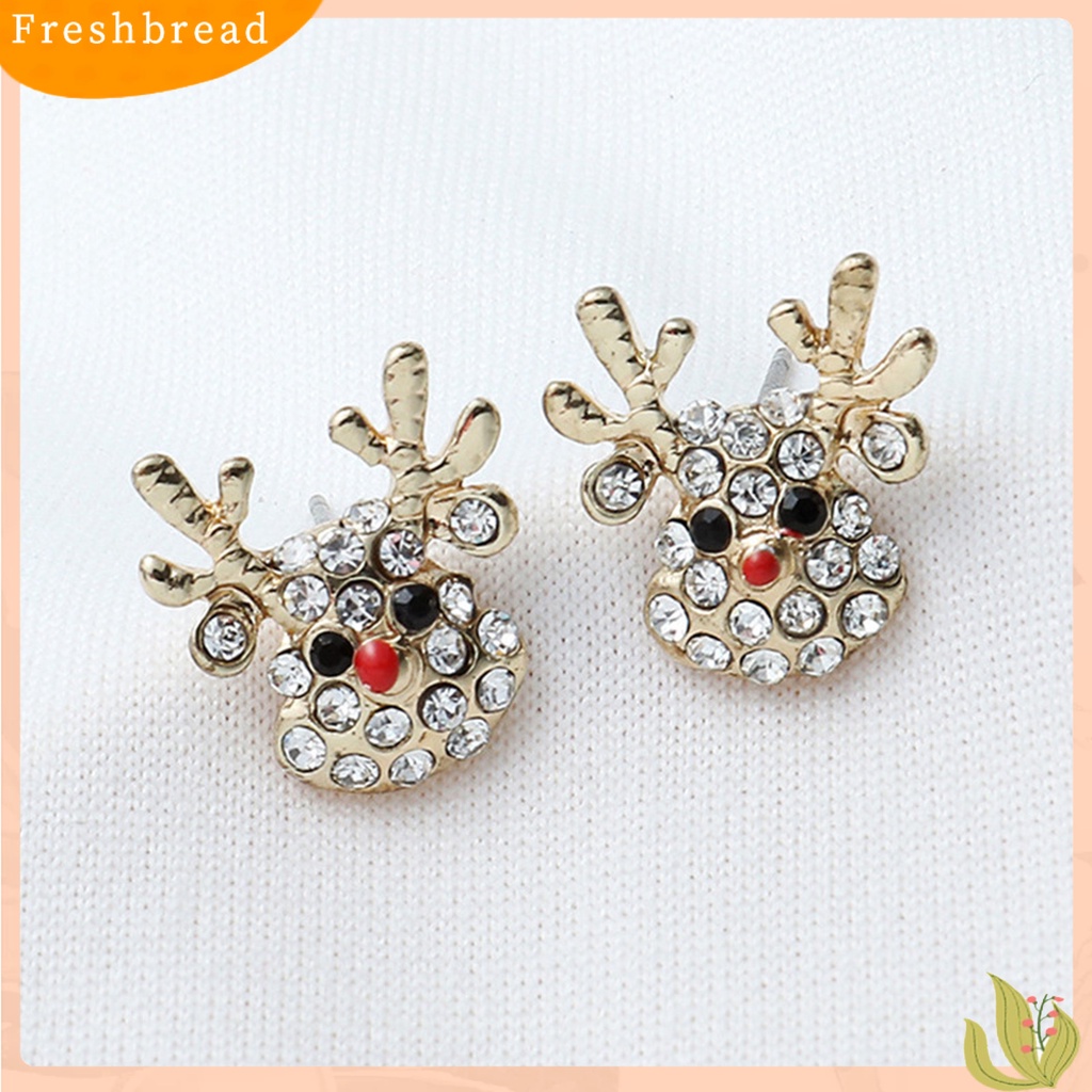 &lt; Freshbread &gt; 1pasang Drop Earrings Indah Topi Natal Bentuk Rusa Alloy Berlian Imitasi Tertanam Wanita Anting Kait Untuk Pesta