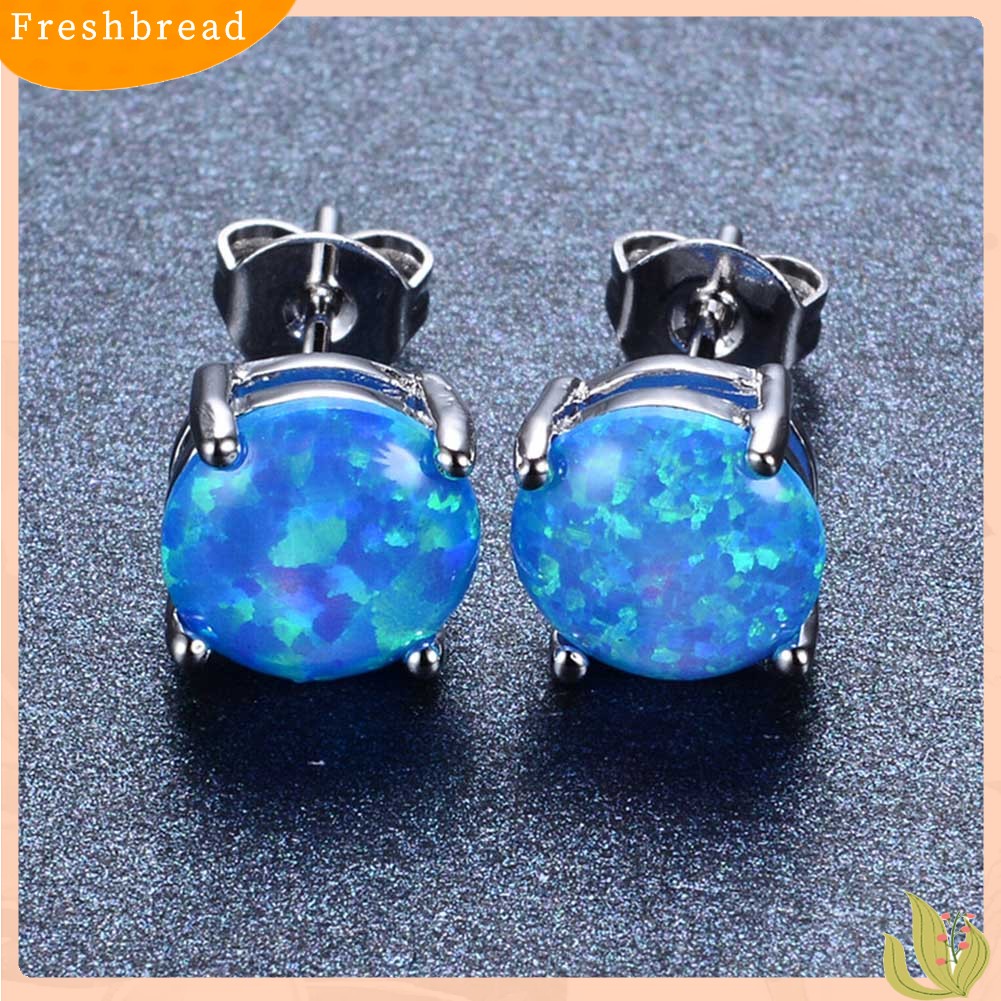 < Freshbread > Fashion Wanita Empat Cakar Bulat Imitasi Opal Hias Telinga Stud Anting Perhiasan Hadiah