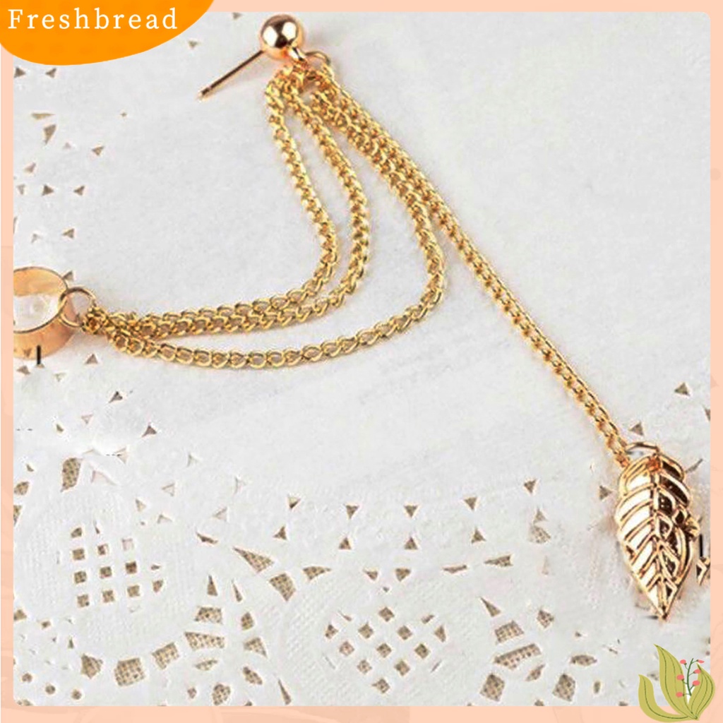 < Freshbread > 1Pc Anting Tusuk Gaya Gothic Punk Hias Alloy Wanita Daun Rantai Menjuntai Earrings Untuk Liburan