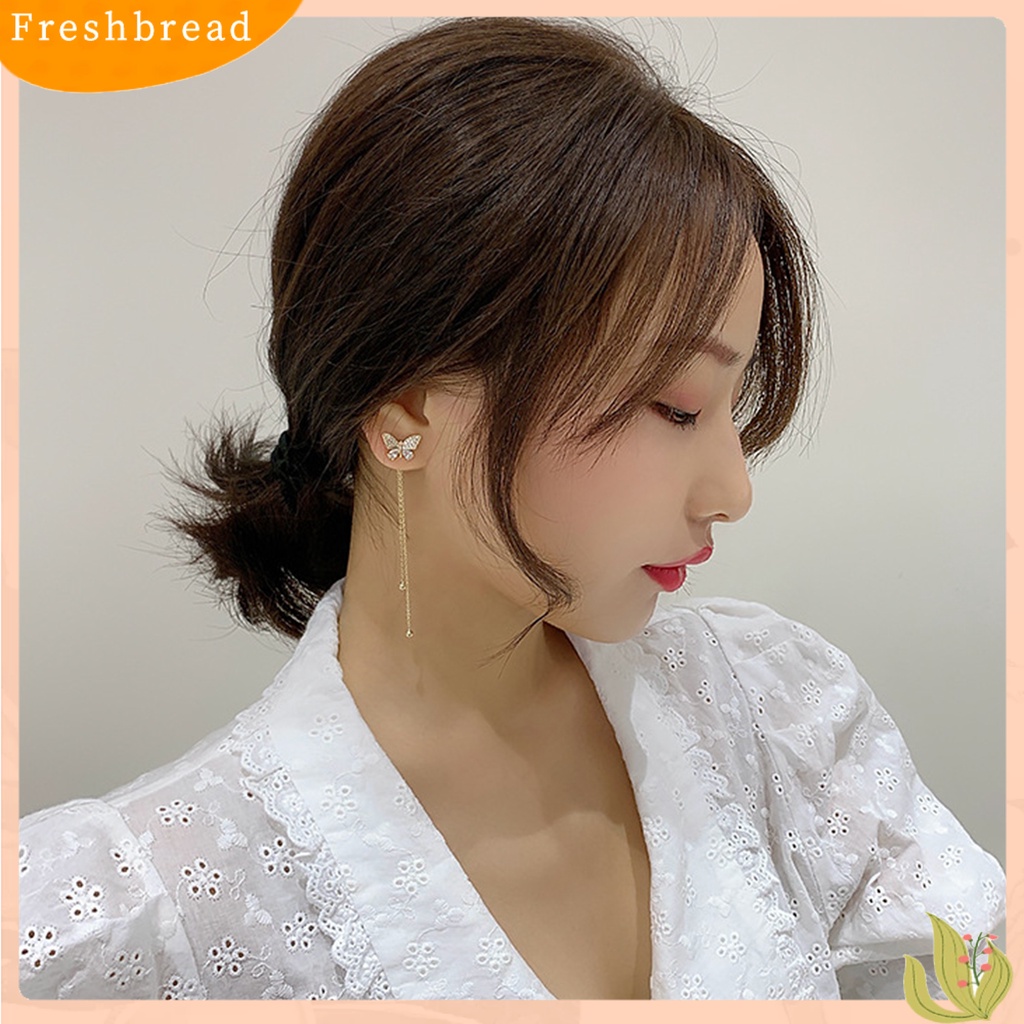 &lt; Freshbread &gt; 1pasang Lady Stud Earrings Indah Berlian Imitasi Mengkilap Kupu-Kupu Bentuk Drop Earrings Perhiasan Wanita