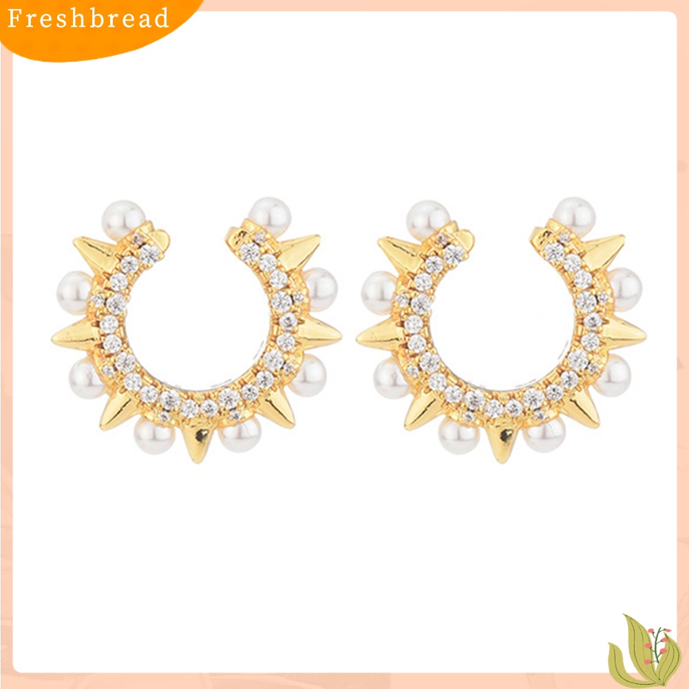 &lt; Freshbread &gt; Fashion Wanita Desain Sederhana Retro Gaya Etnik Berlian Imitasi Anting Mutiara Imitasi