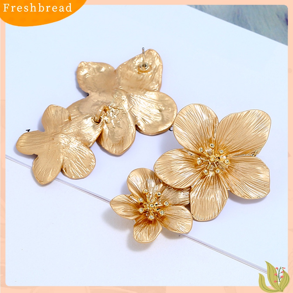 < Freshbread > Wanita Manis Warna Solid Dual Bunga Panjang Menjuntai Stud Earrings Perhiasan Pesta