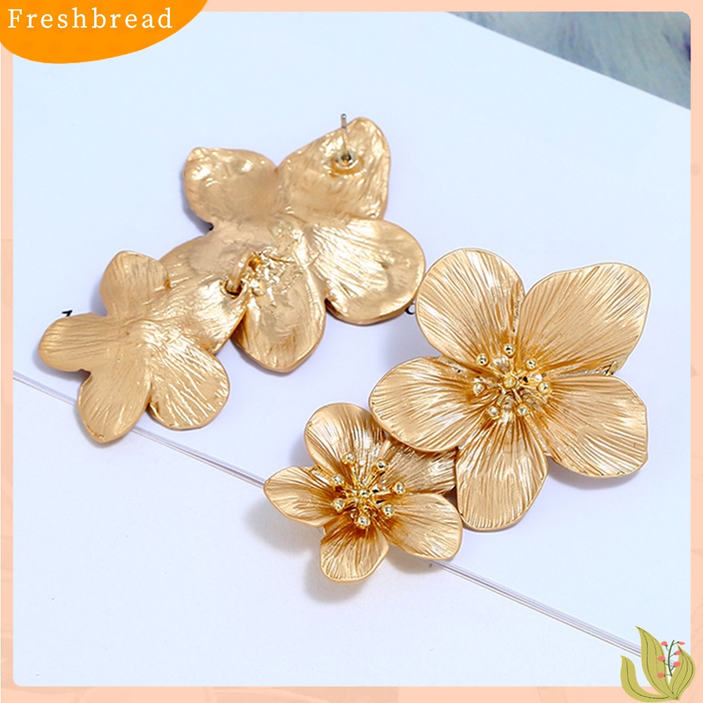 &lt; Freshbread &gt; Wanita Manis Warna Solid Dual Bunga Panjang Menjuntai Stud Earrings Perhiasan Pesta