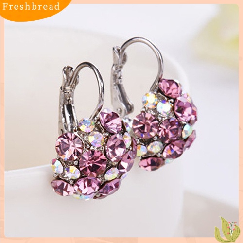 &lt; Freshbread &gt; Wanita Colorful Cubic Zirconia Ball Eardrop Leverback Earrings Perhiasan Pesta