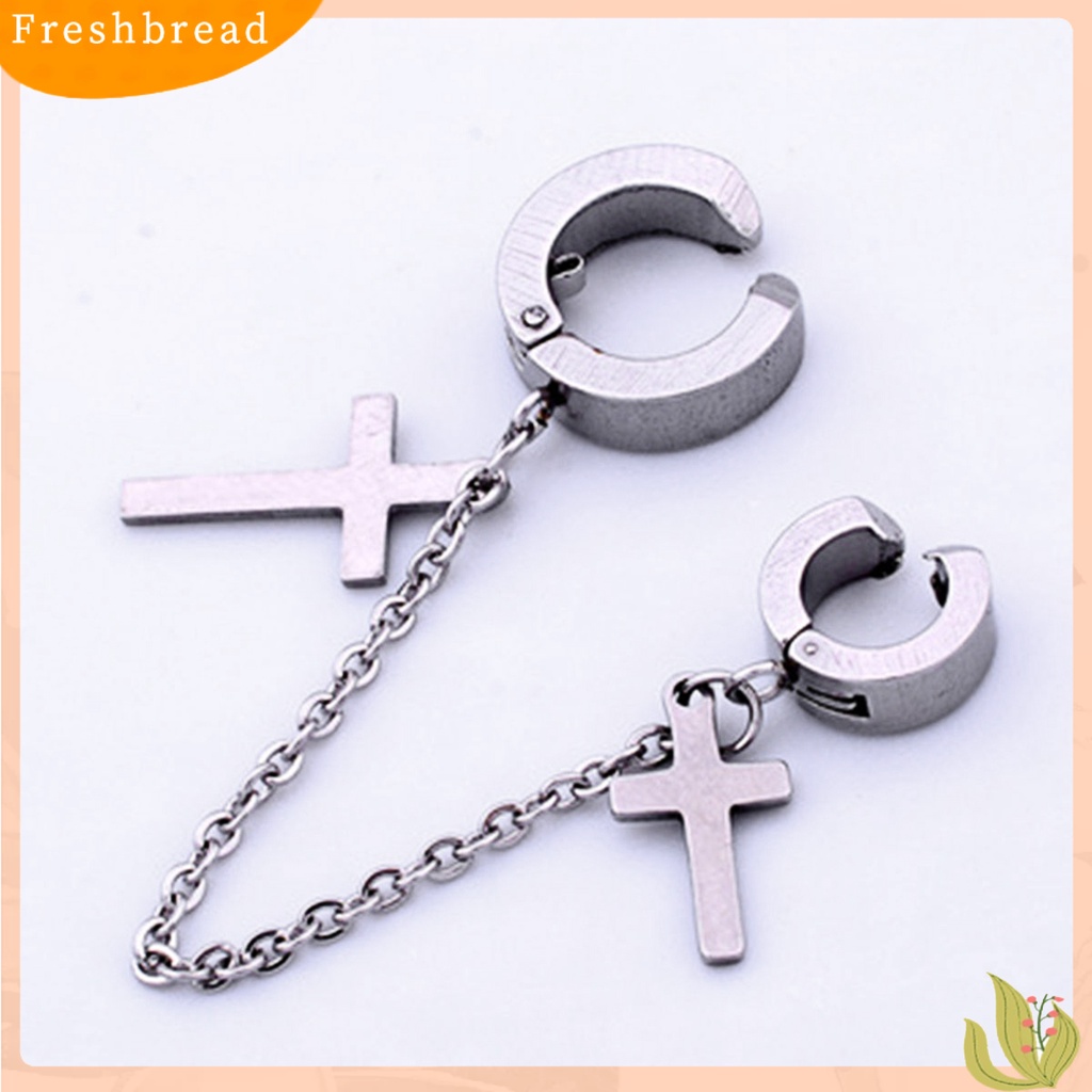 &lt; Freshbread &gt; 1Pc Punk Hip Hop Rantai Logam Telinga Manset Kreatif Salib Rumbai Pria Anting Perhiasan Aksesoris