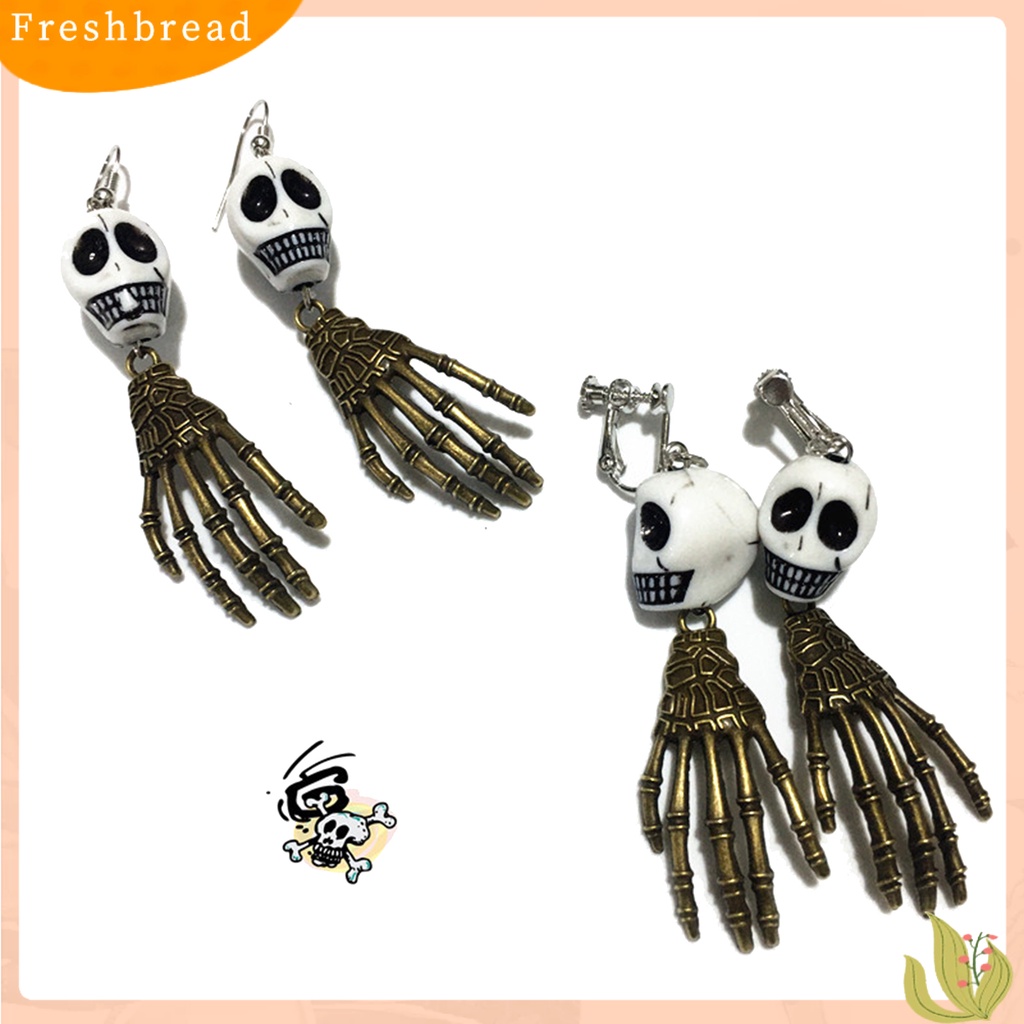 &lt; Freshbread &gt; 1pasang Anting Halloween Kepala Mengerikan Perhiasan Tangan Anting Menjuntai Panjang Lucu Untuk Festival