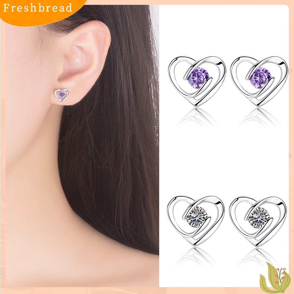 &lt; Freshbread &gt; Fashion Wanita Cubic Zirconia Hias Swirl Jantung Telinga Stud Anting Perhiasan Hadiah