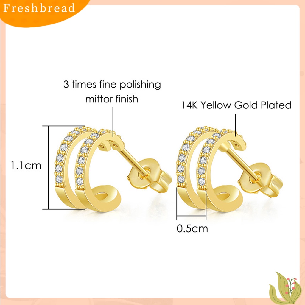 &lt; Freshbread &gt; 2Pcs Berlian Imitasi Ear Stud Dengan Penyumbat Telinga Tindik Indah All-Match Menawan Shiny Double Layer Women Earrings Untuk Kehidupan Sehari-Hari