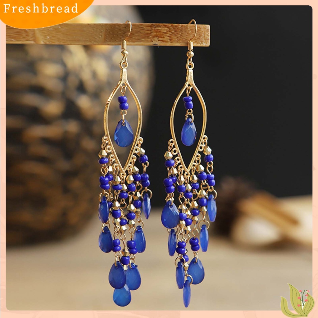 &lt; Freshbread &gt; 1pasang Anting Menjuntai Menawan Gaya Etnik Alloy Hollow Beads Rumbai Wanita Earrings Untuk Pesta