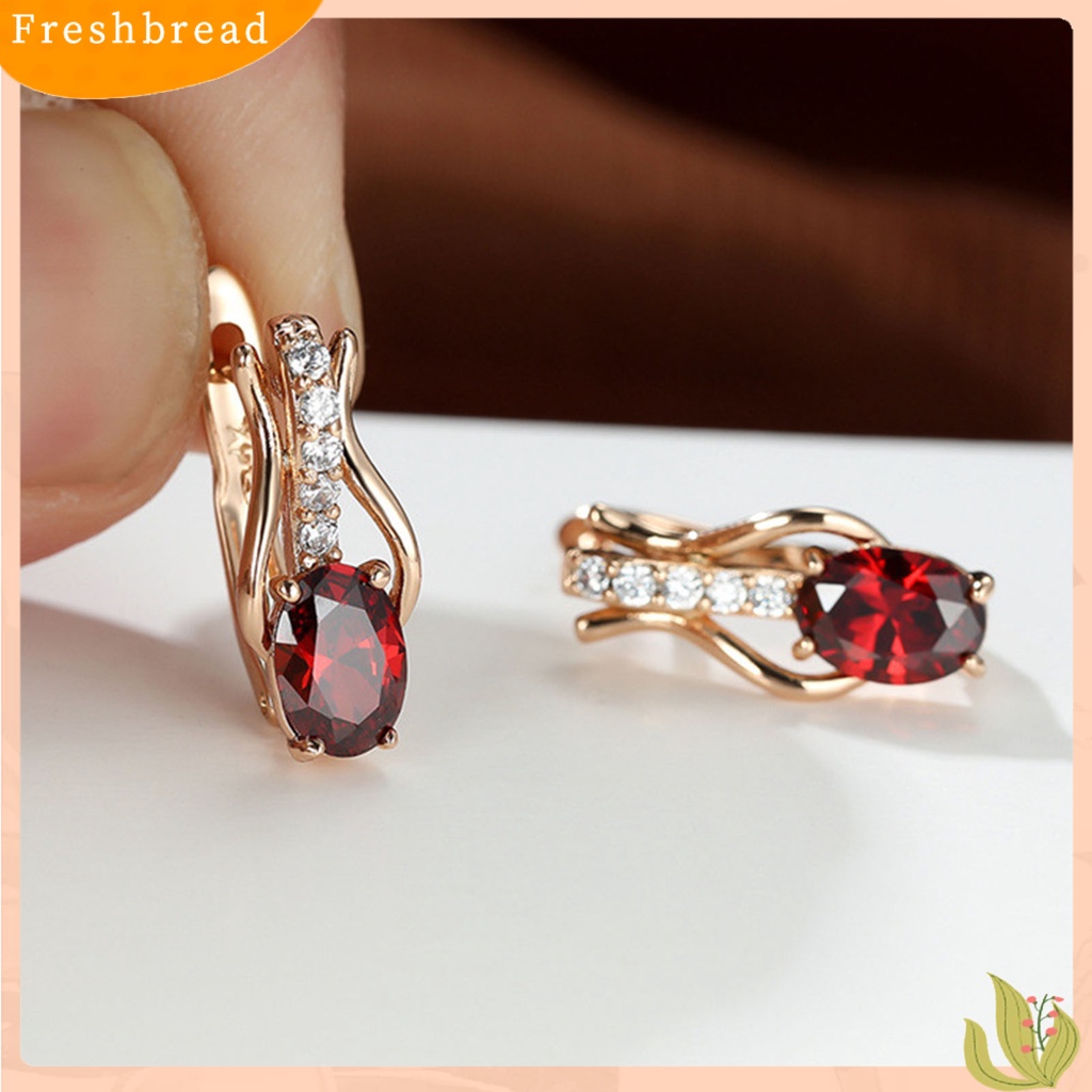 &lt; Freshbread &gt; 1pasang Drop Earrings Oval Potong Batu Permata Imitasi Temperamen Shiny Cubic Zirconia Tergabung Hadiah Wanita Mewah Menjuntai Anting Perhiasan Pernikahan