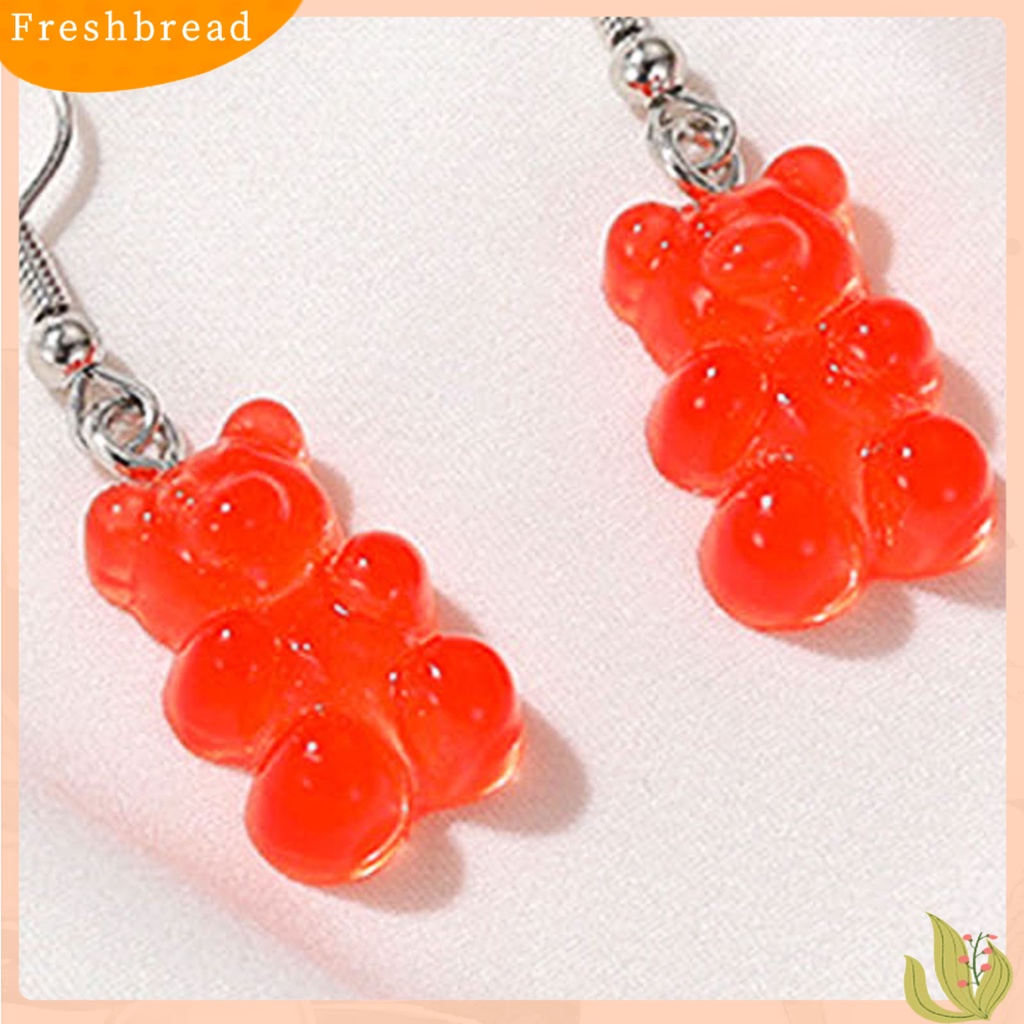 &lt; Freshbread &gt; 1pasang Anting Stud Lovely Trendy Resin Teddy Bear Drop Earring Untuk Dekorasi