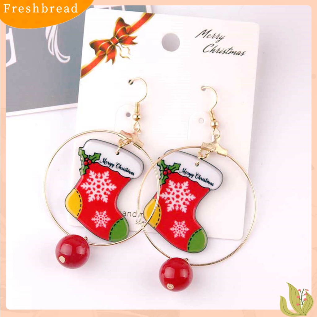 &lt; Freshbread &gt; 1pasang Anting Hoop Motif Bunga Mata-catching Simplicity Alloy Anting Snowman Tema Natal Untuk Anak Perempuan