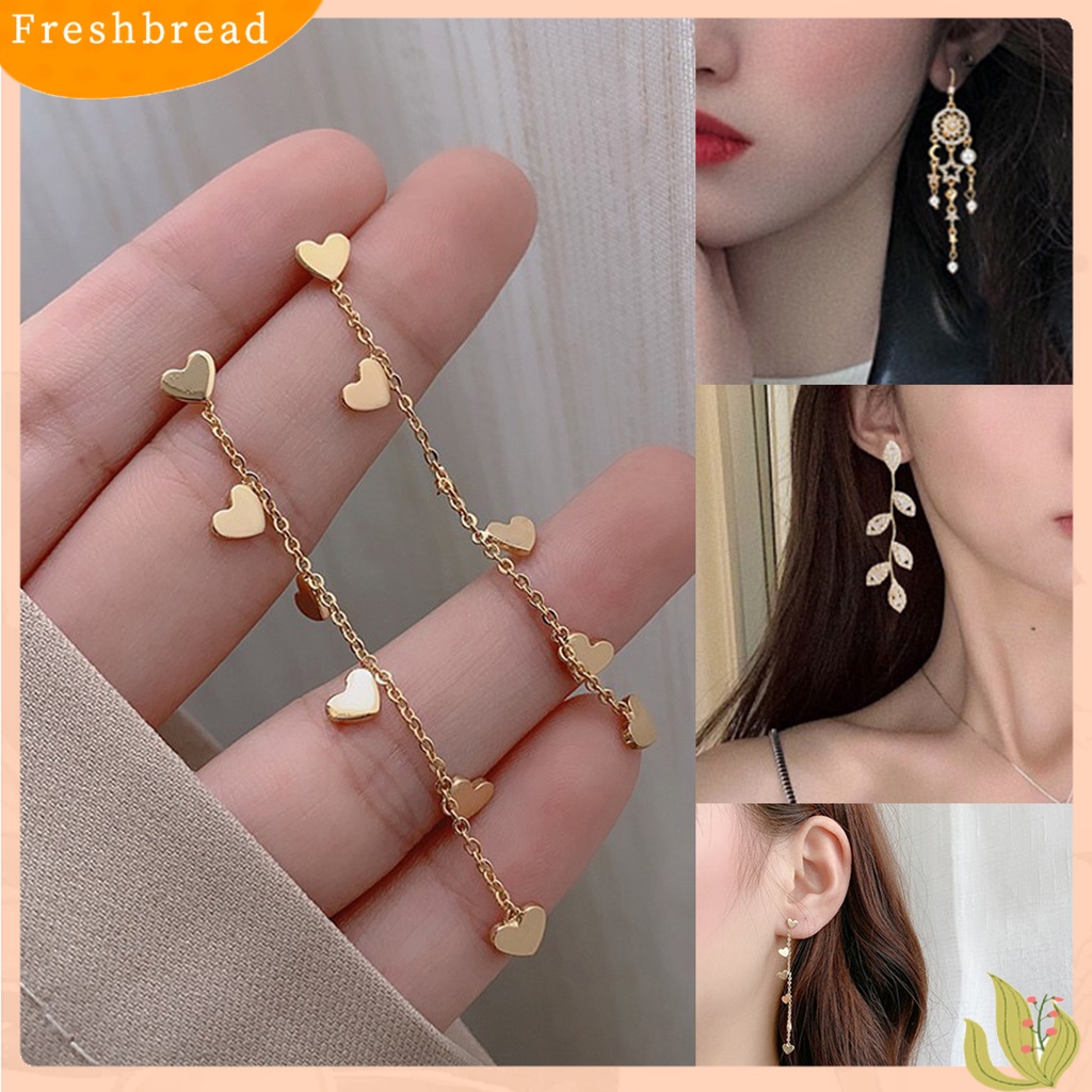 &lt; Freshbread &gt; 1pasang Drop Earrings Retro Panjang Rumbai Liontin Alloy Berlian Imitasi Tertanam Anting Kait Modis Untuk Pesta
