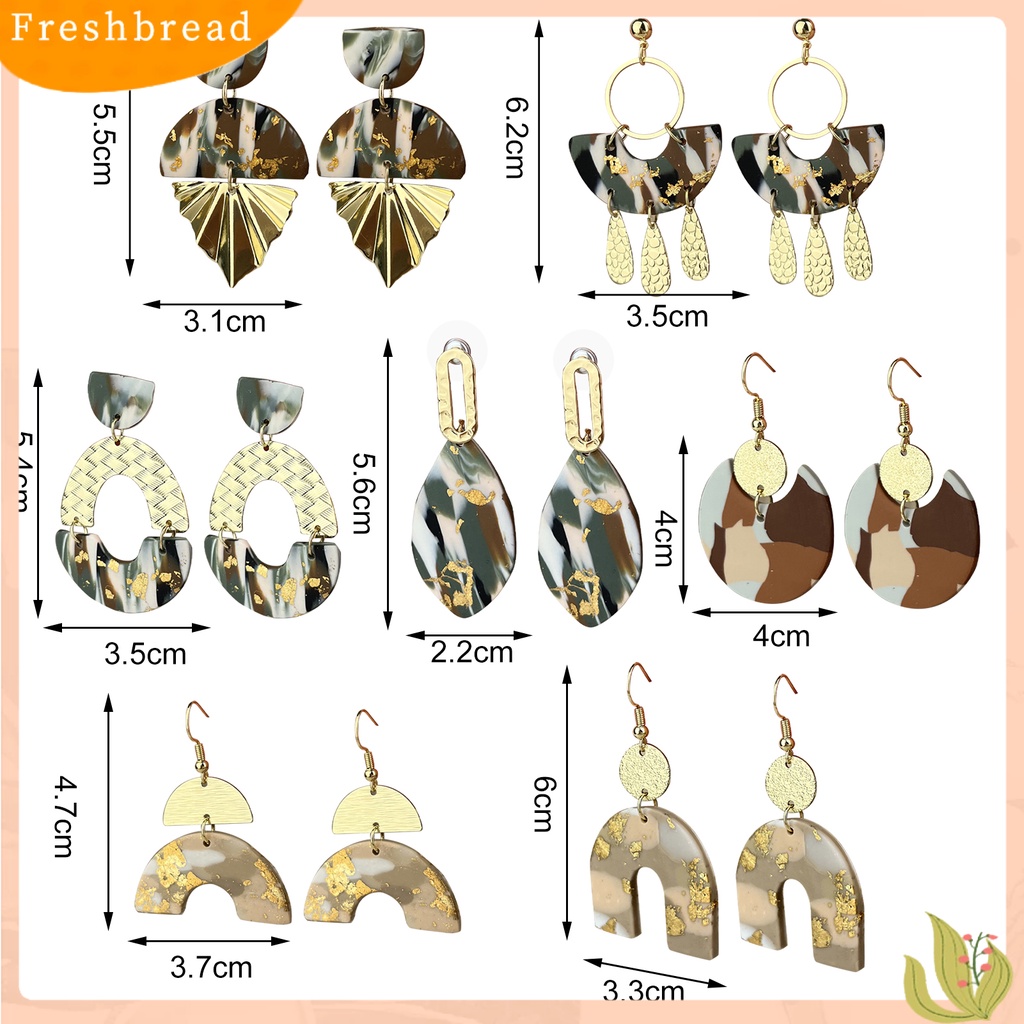 &lt; Freshbread &gt; 1pasang Drop Earrings Retro Tekstur Berlebihan Geometris Electroplating Cetak Jernih Hadiah Hias Cinta Hati Oval Liontin Stud Earrings Wanita