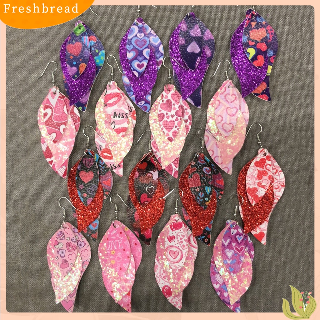 &lt; Freshbread &gt; S-Shaped Leather Earrings Sequin Sparkling Earrings Perhiasan Aksesori Hadiah