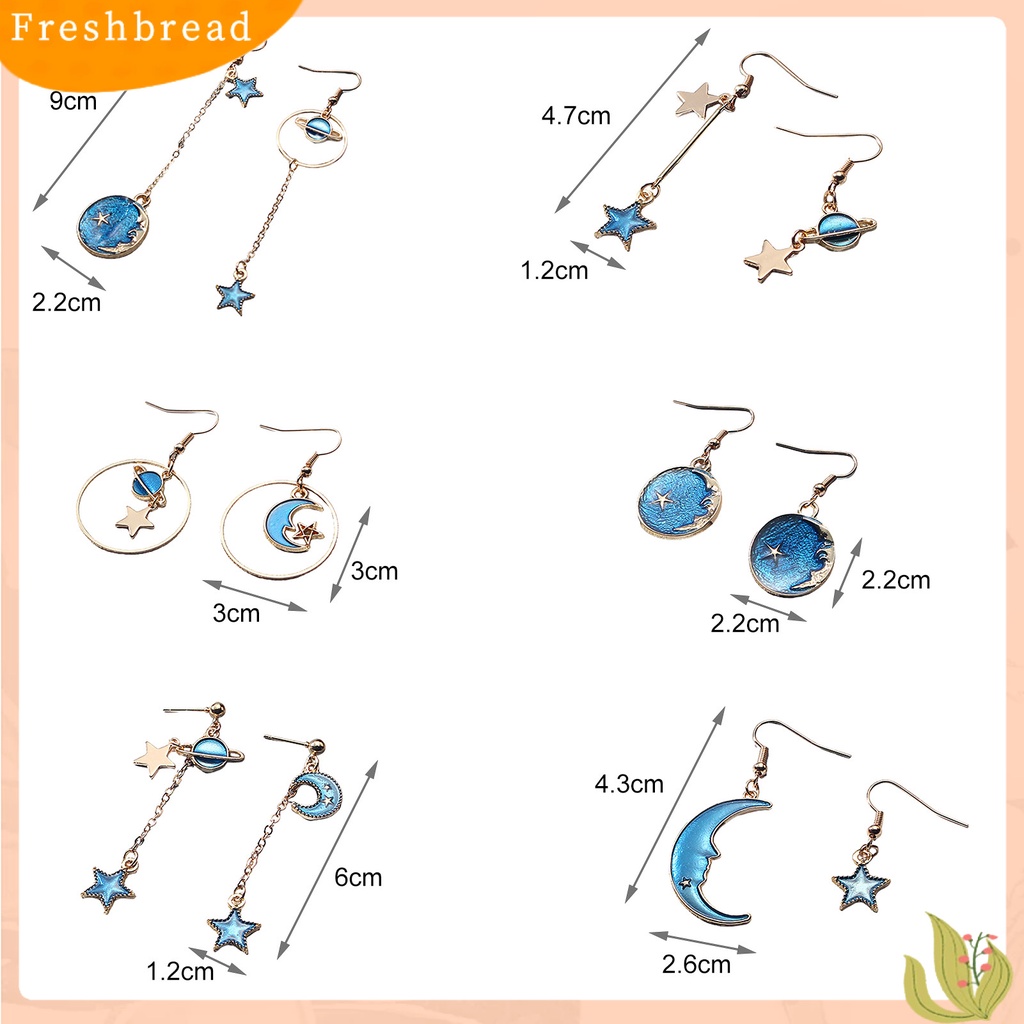 &lt; Freshbread &gt; 1pasang Wanita Drop Earrings Kartun Bulan Bintang Asimetris Perhiasan Planet Liontin Semua Pertandingan Anting Kait Untuk Pakaian Sehari-Hari