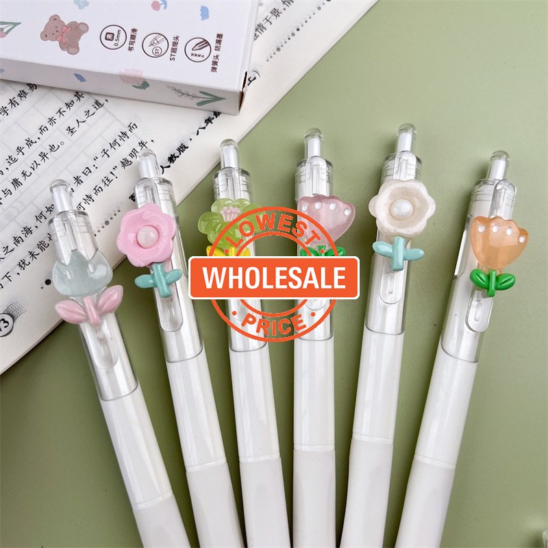 [Grosir] Refill Hitam Test Tulisan Pen Pena Portable Tanda Tangan Siswa Dengan Pen Holder INS Wind Cute Flower Push Neutral Pen