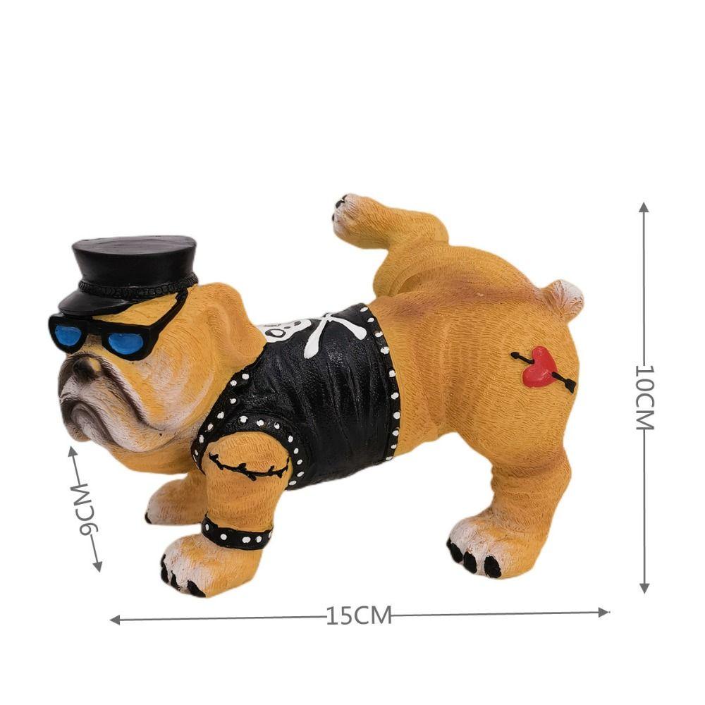 [Elegan] Bulldog Patung Resin Halaman Lucu Dengan Kacamata Hitam Untuk Dekorasi Taman Patung Hewan Outdoor