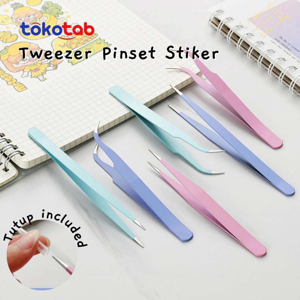 Tokotab - Pinset Tweezer Lurus Bengkok / Jepitan Pinset Bulumata / Pinset Sticker Journal/ Eyelash E