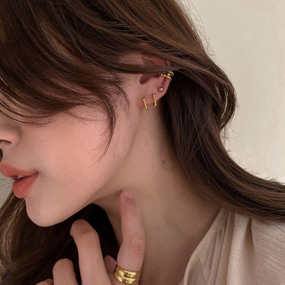 Mxbeauty Wanita Anting Hoop Trendi Halus Stud Earrings Niche Desain Fashion Perhiasan Gadis Hadiah Manik-Manik Pembukaan Cincin