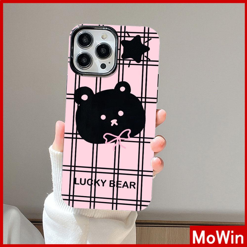 For iPhone 14 Pro Max iPhone Case Black Glossy TPU Soft Case Shockproof Protection Camera Pink Cute Bear Compatible with iPhone 13 Pro max 12 Pro Max 11 xr xs max 7Plus 8Plus