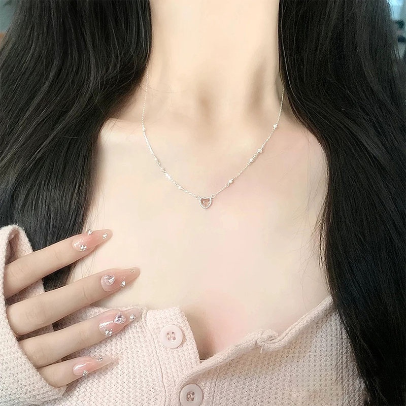 Kalung Mutiara Hati Kristal Fashion Alloy Untuk Wanita