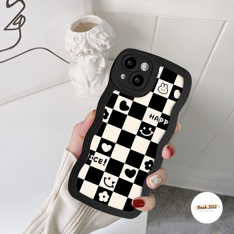 Couple Lattice Bear Case Redmi Note9 11 10 8 11Pro 9s 10Pro Max 10s 11s POCO X3 NFC Pro M3 Redmi 9C A1 10 9A 10C 9T A1+9 10A Mi 11T Pro Lembut Bergelombang Tepi Smile Love Hati Sarung