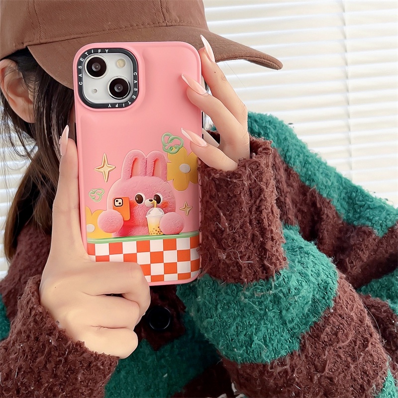 IPHONE Luxury Down Cute Pink Rabbit Cloth Cover Untuk Iphone14 13 11 12 Mini Pro Max XR X S XS Soft Case Penutup Bumper Silikon Tahan Guncangan