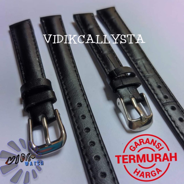 STRAP TALI KULIT JAM TANGAN 12MM HITAM BUCKLE SILVER 12 MM