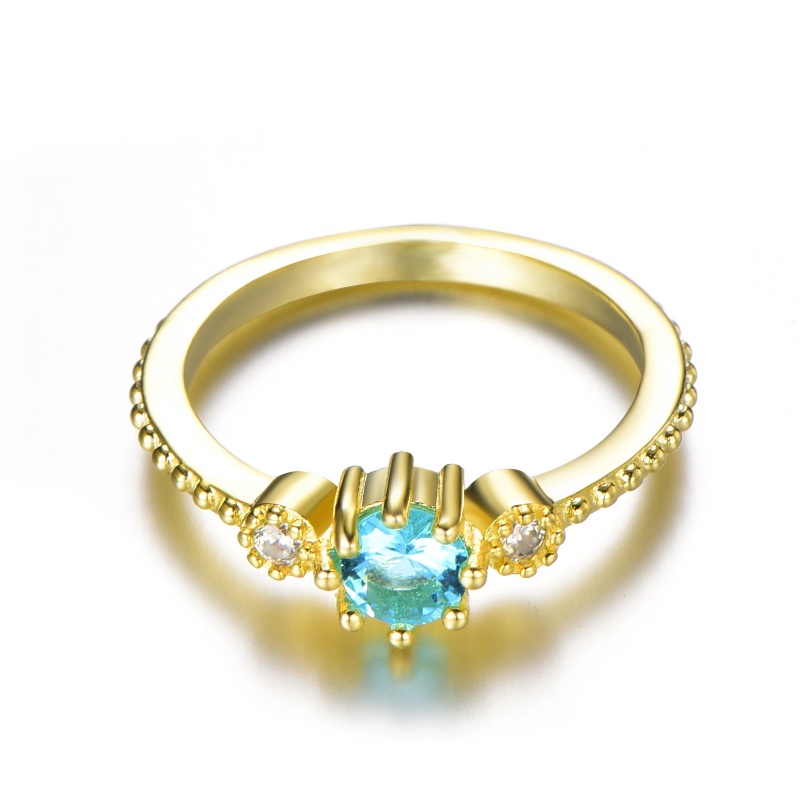 Goldkingdom Aksesoris Perhiasan Fashion Ready Stock Perak Disepuh Laut Biru Cincin Emas Kawin Lamaran Tunangan Finger Ring