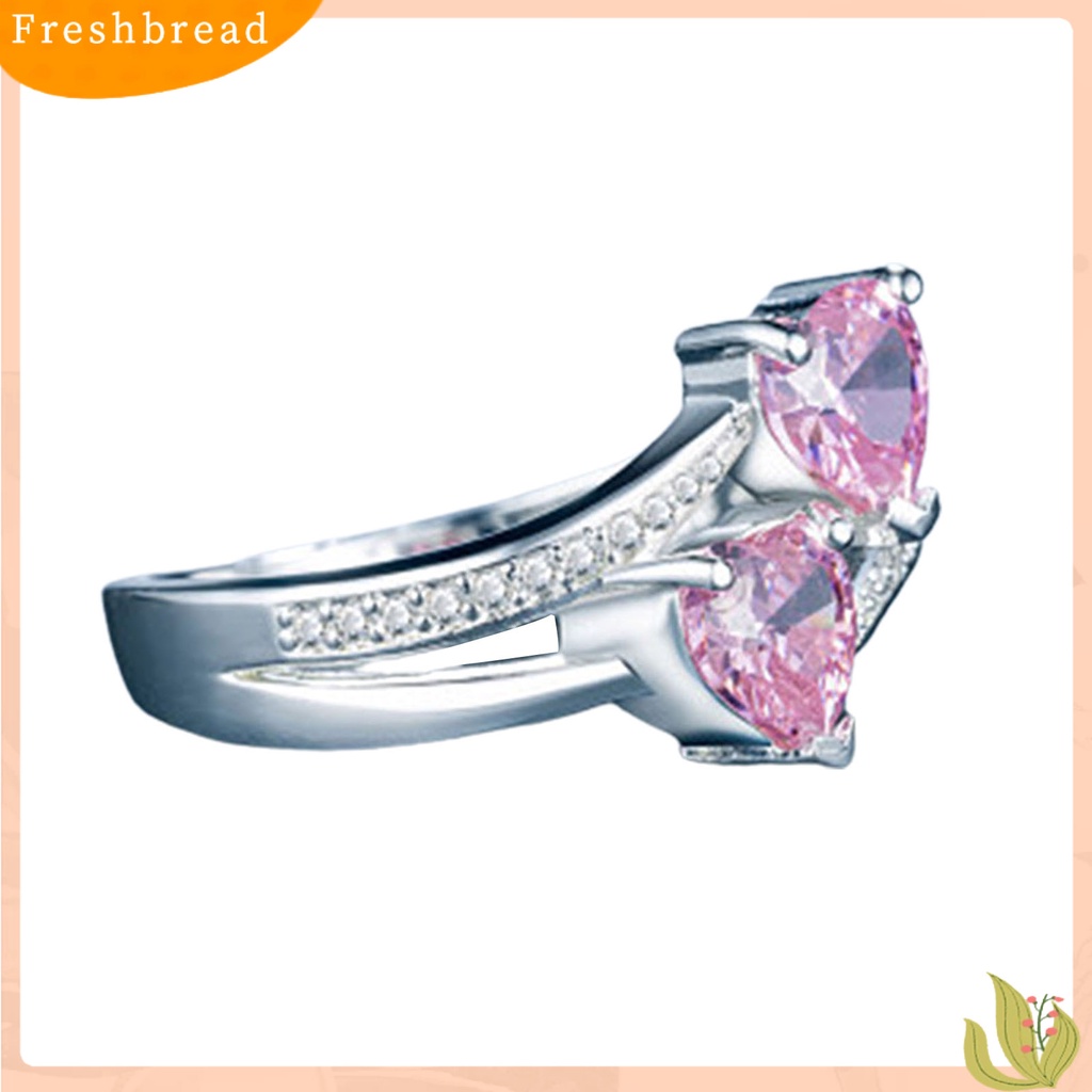 {In Stock} Cincin Wanita Double Heart Sparkling Cubic Zirconia Fashion Penampilan Pita Jari Untuk Pesta
