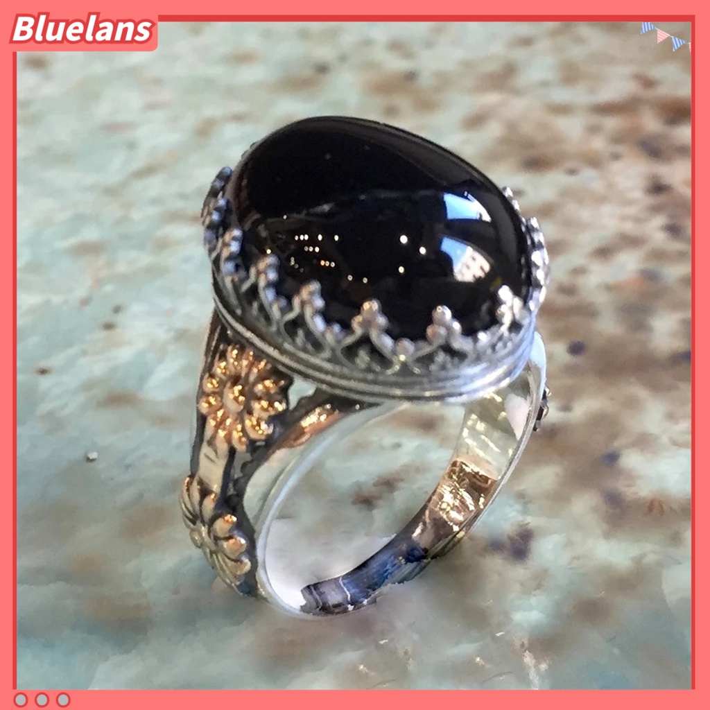 {In Stock} Cincin Unisex Lebar Gaya Batu Ukir Pola Bunga Cincin Permata Imitasi Aksesoris Perhiasan